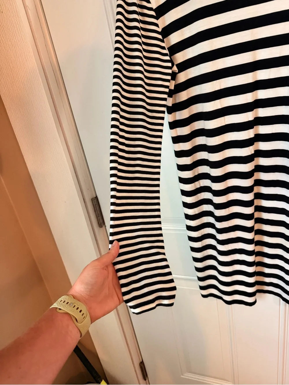 Michael Kors Black & White Striped Long-Sleeve Dress